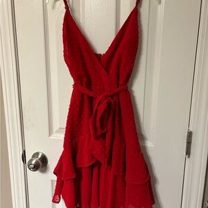 Selfie Leslie Red Ruffled Wrap Sundress